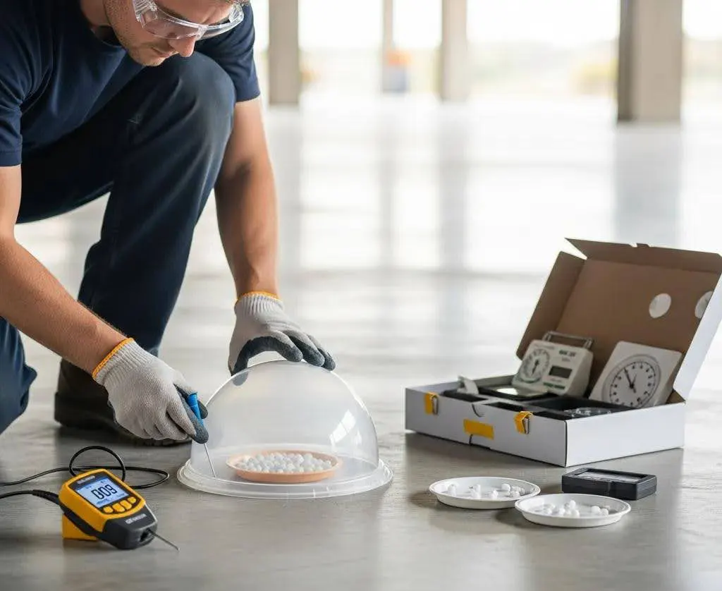 J&P Coatings staff safely checks tray of pellets with instruments, showing careful quality testing in their workspace.