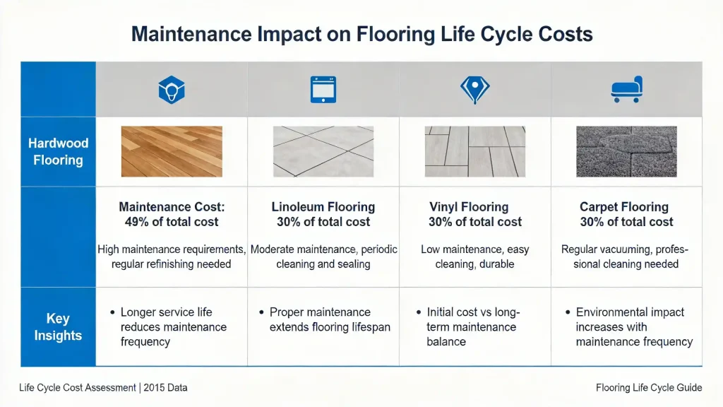 J&P Coatings shows how maintenance costs affect hardwood, linoleum, and vinyl flooring life cycles and main benefits.