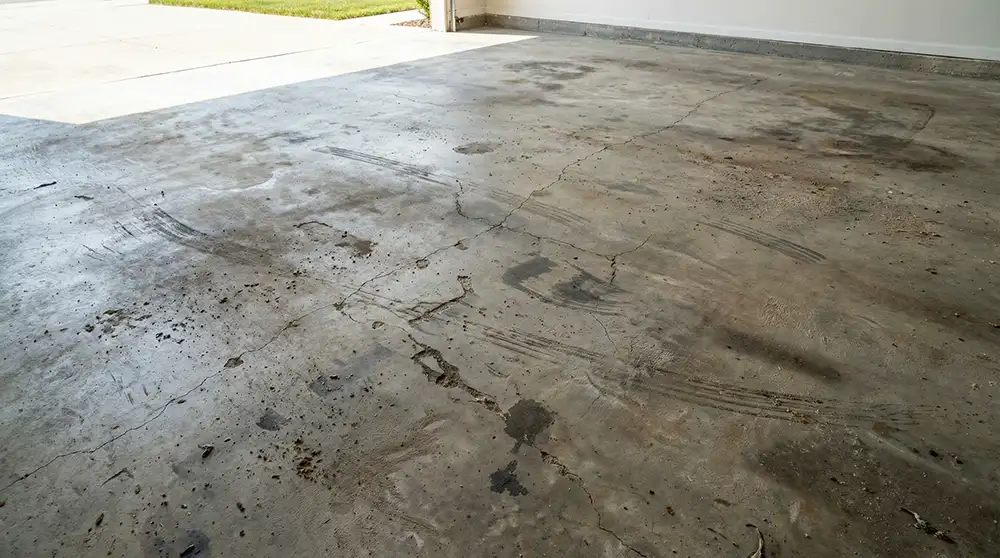 Before garage floor coating — bare concrete Cleveland OH