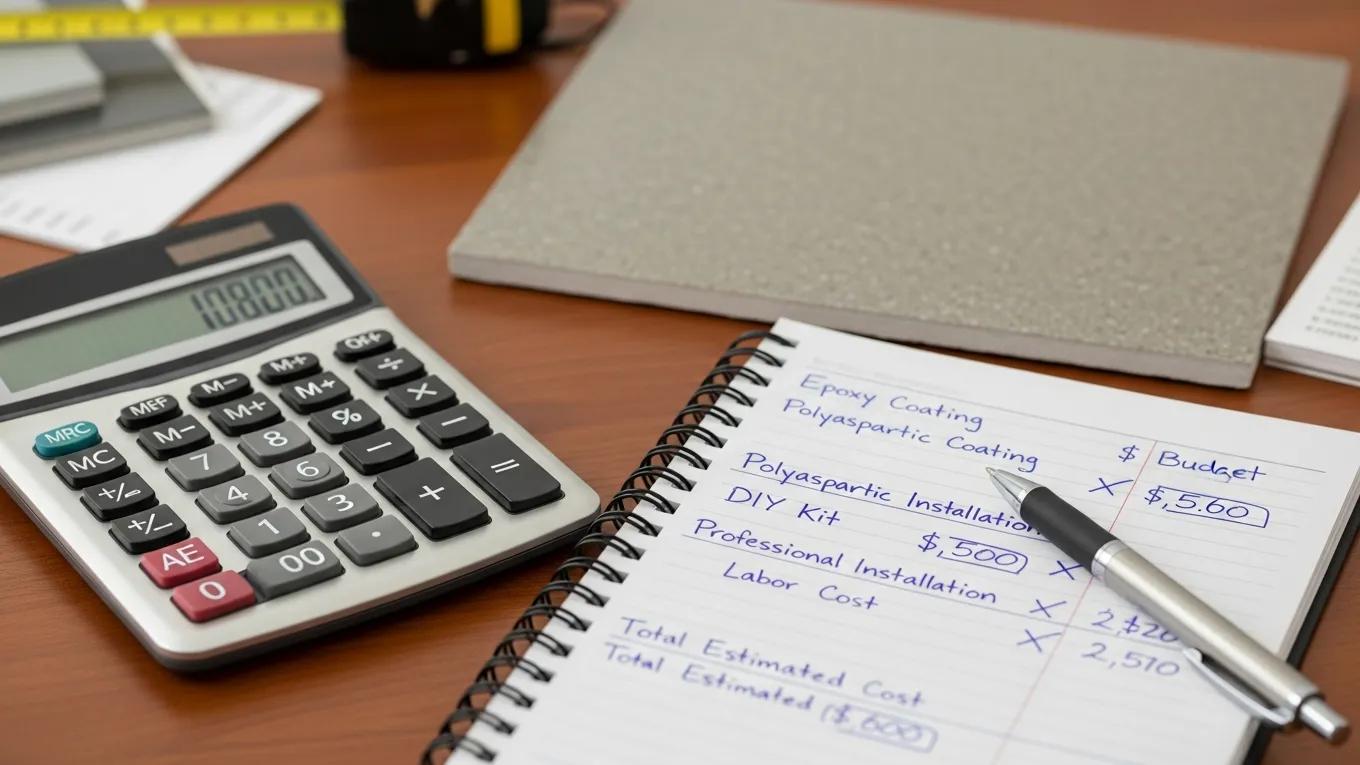J&P Coatings planning home improvement budgets and costs, calculator shows 118000 to track expenses in a simple office setting.