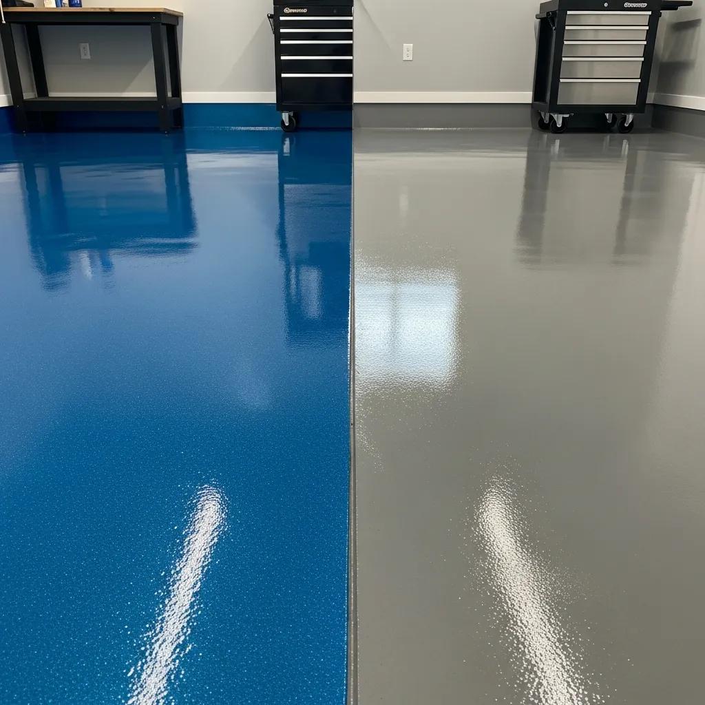J&P Coatings shows how a garage can look neat and organized with blue and gray floor coatings for different sections.