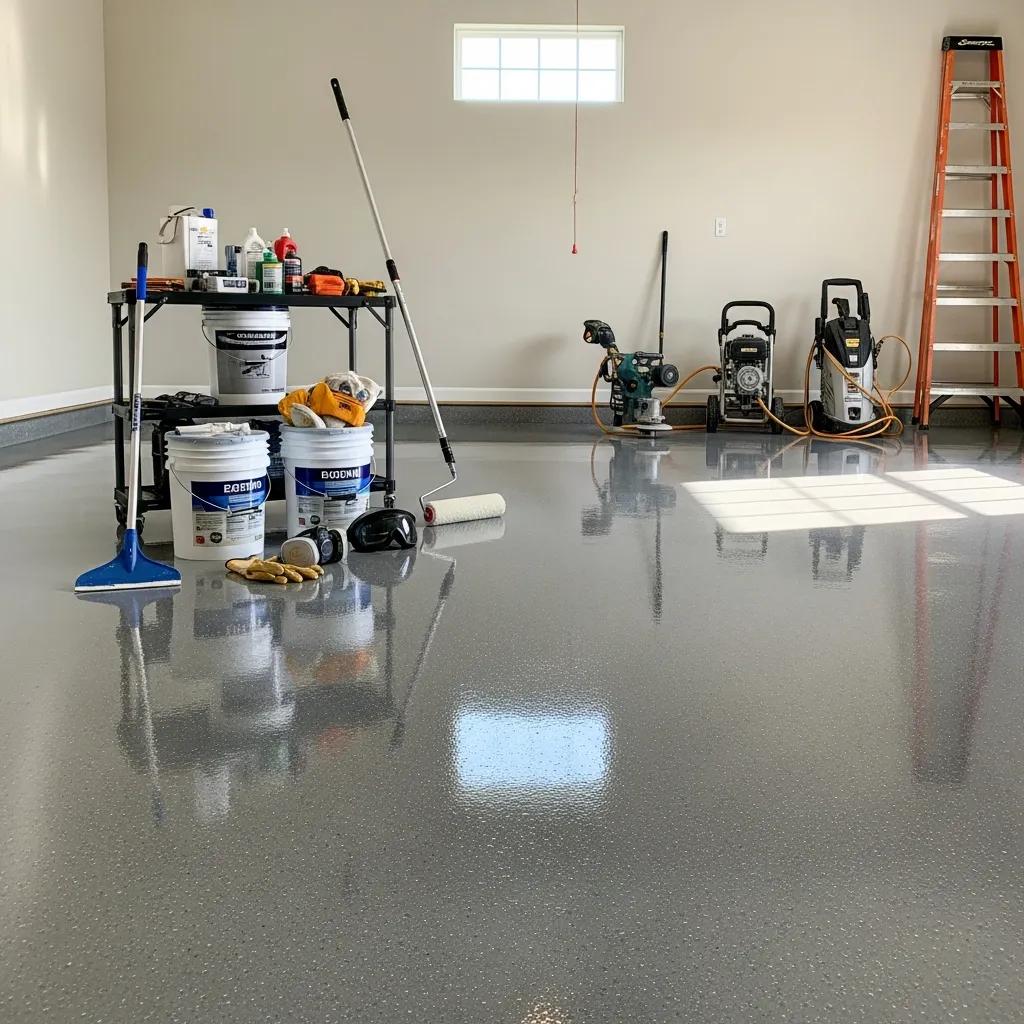 J&P Coatings shows a bright, clean garage floor after their epoxy finish, making workspaces organized and easy to use.