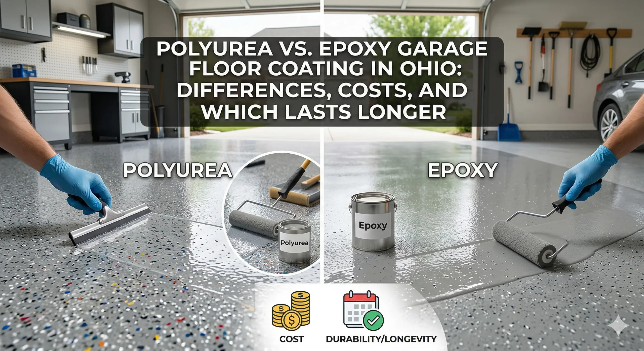 J&P Coatings explains polyurea vs epoxy floors, comparing cost, strength, and how long each lasts in garages.