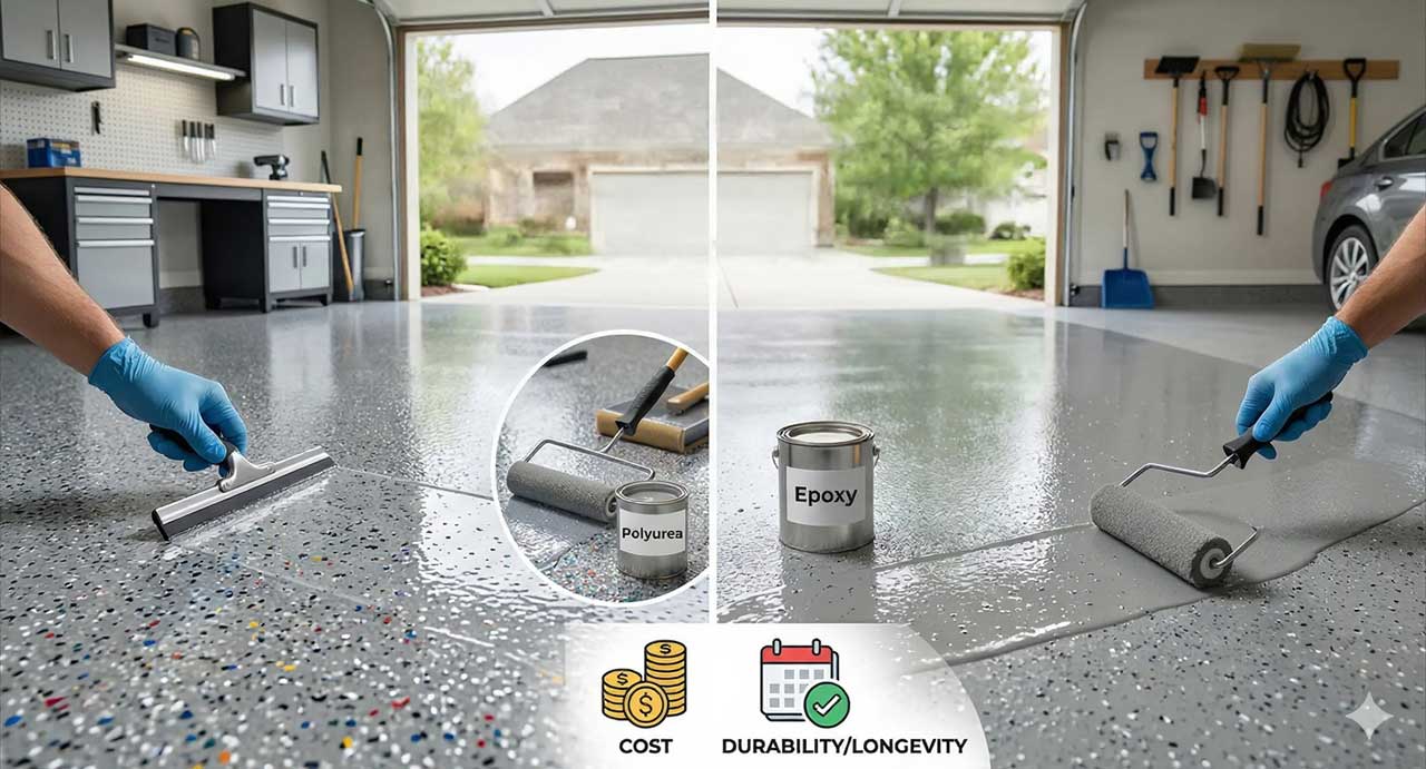 J&P Coatings' comparison shows how polyurea and epoxy work for garage floors, highlighting differences in cost and strength.
