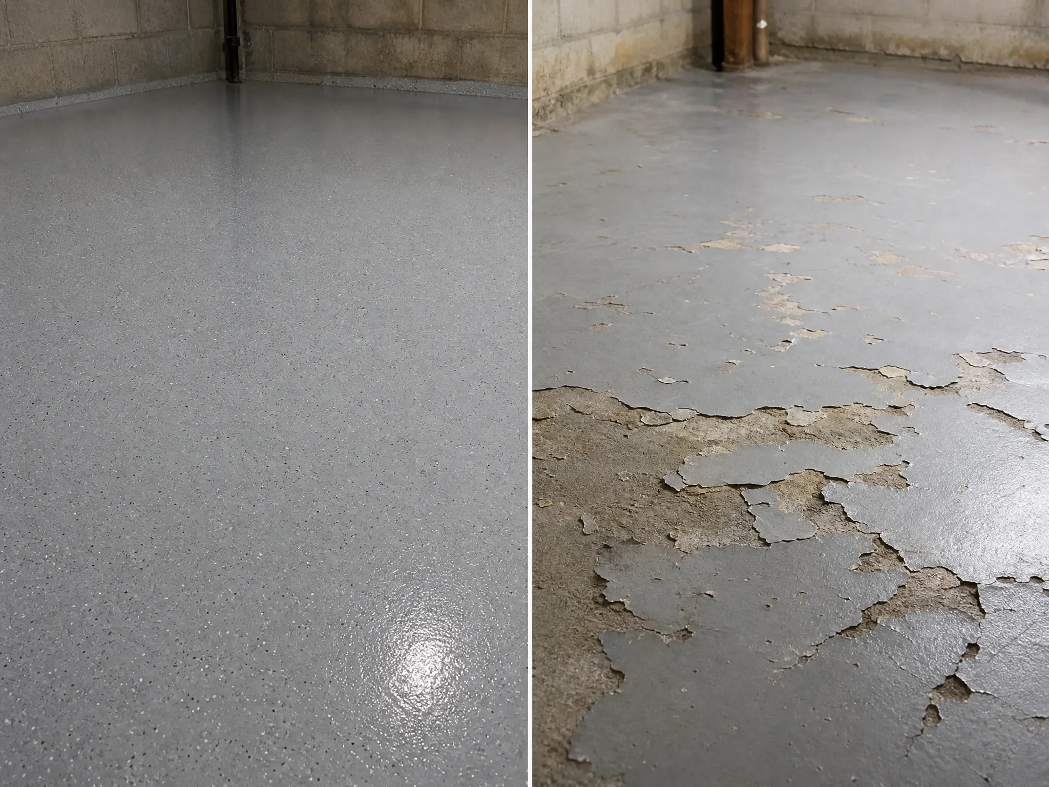 J&P Coatings’ new floor looks neat and fresh, while the old floor seems worn out and in need of repair.