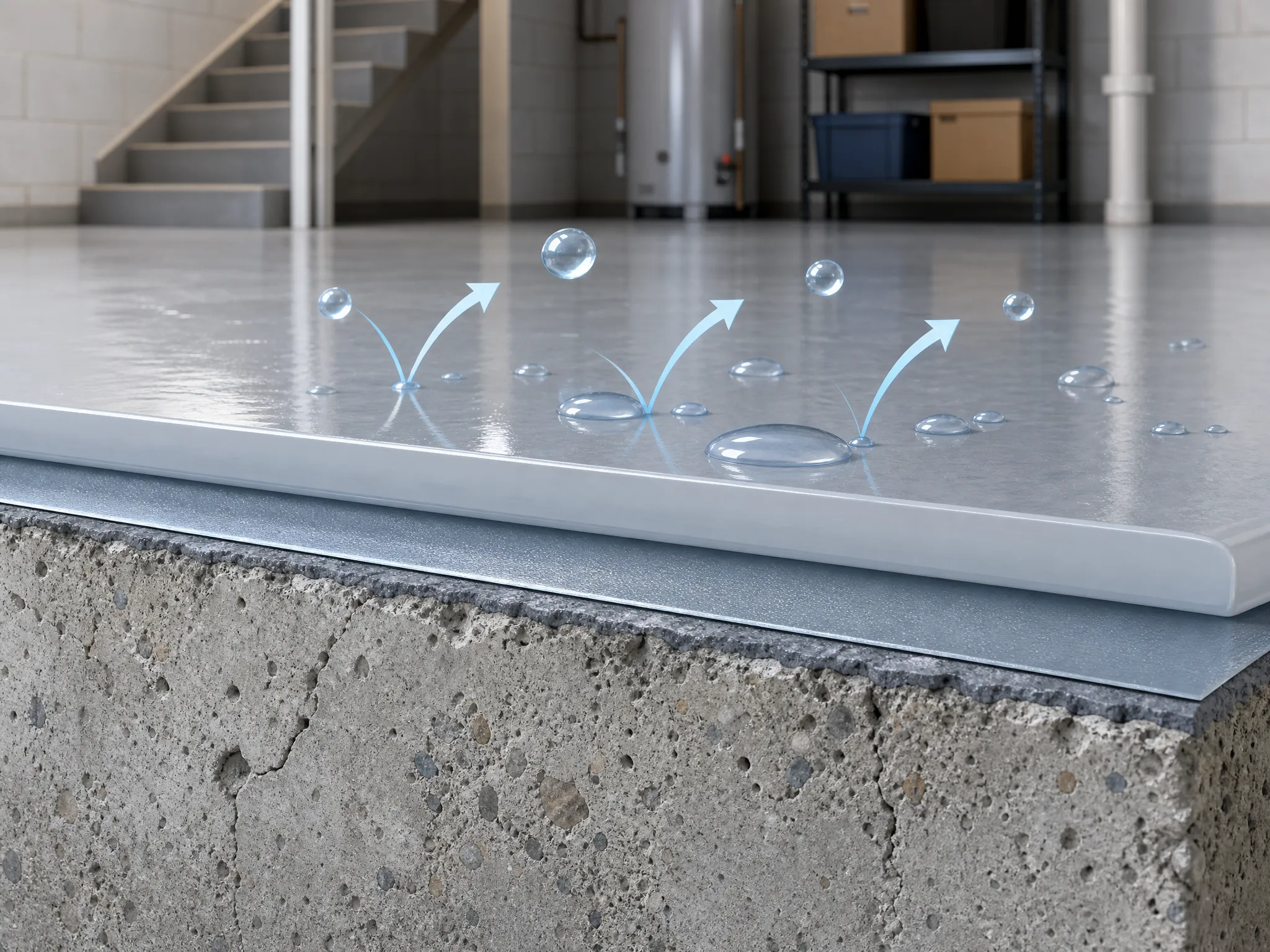 J&P Coatings shows how their waterproof floor stops water getting through, keeping areas like basements protected and dry.