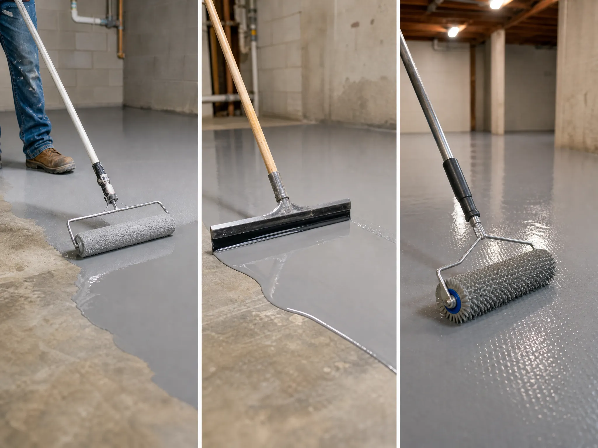 J&P Coatings shows how to easily upgrade a concrete floor with gray epoxy for a cleaner, smoother basement surface.