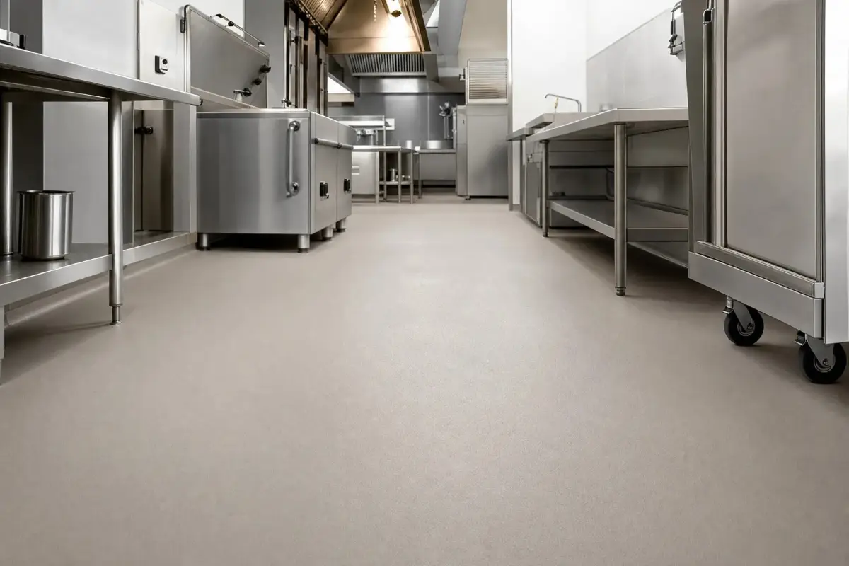 A J&P Coatings kitchen shows a bright, tidy work area built for efficiency and easy cleaning.