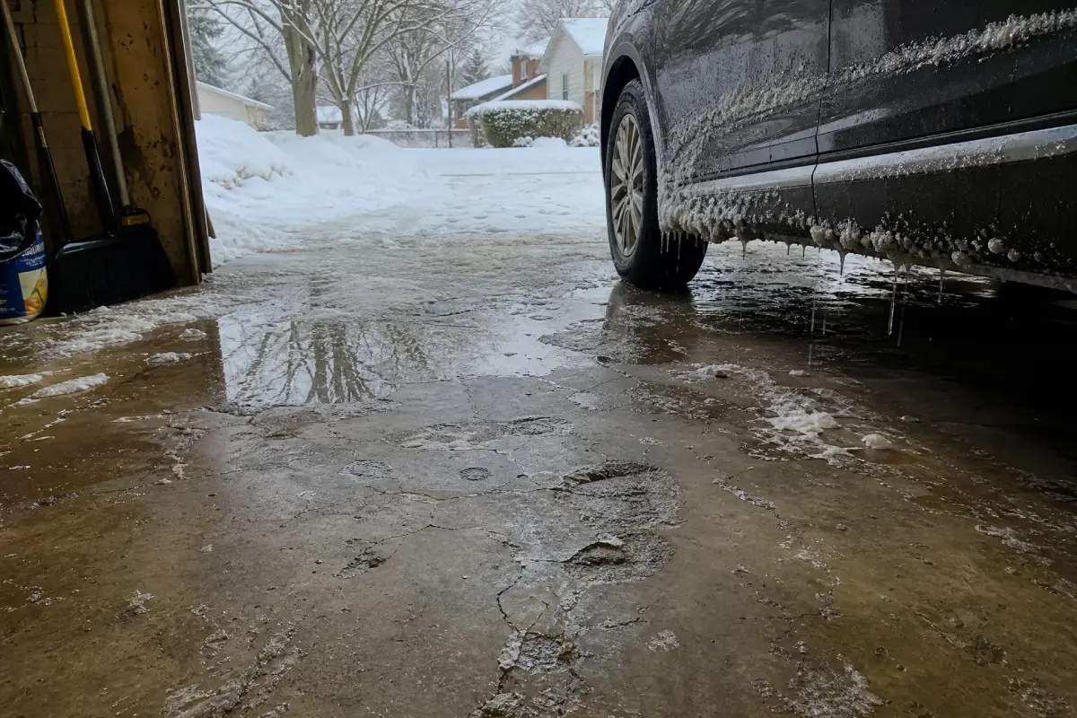 J&P Coatings helps keep garage floors safe and dry, even when snow and ice from cars make surfaces wet.
