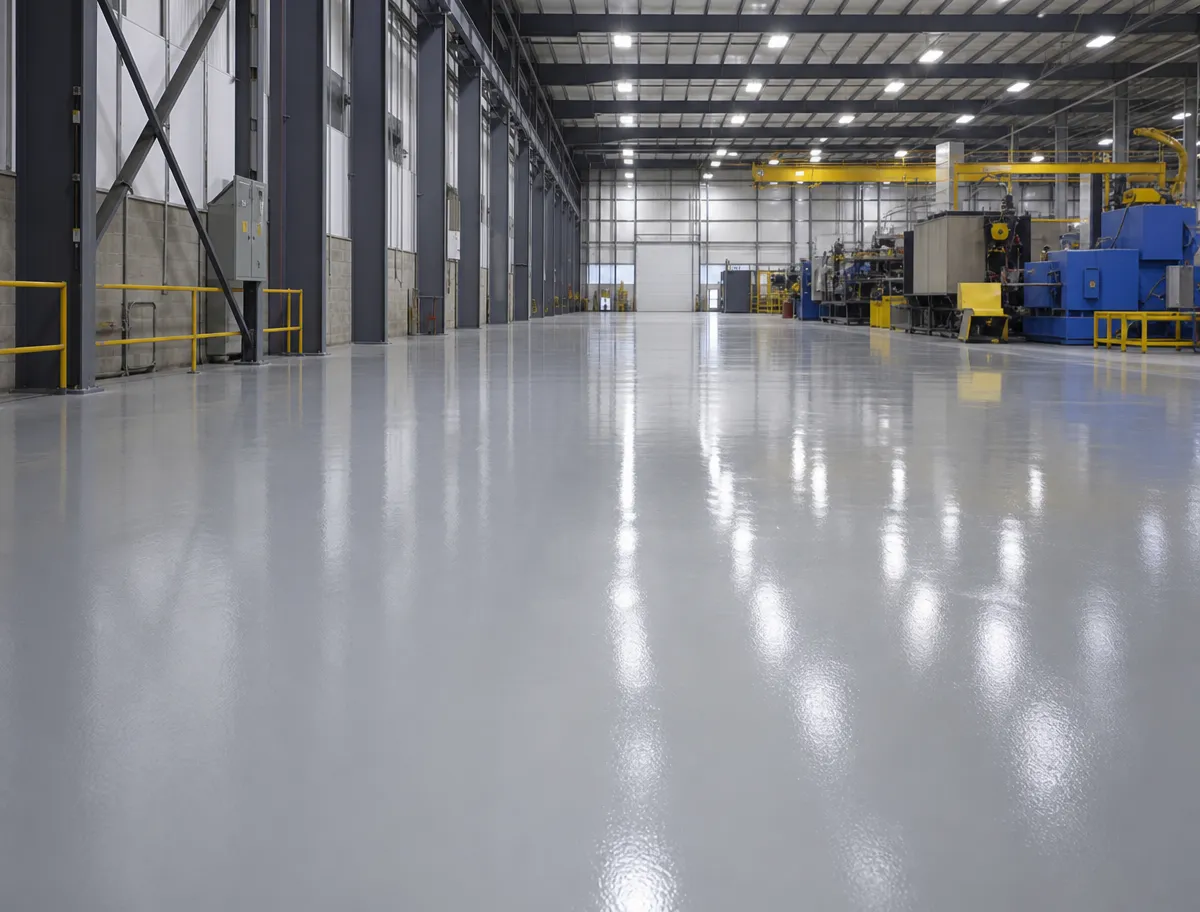 J&P Coatings shows a clean, bright warehouse space, ready for work with quality flooring and room for machines.