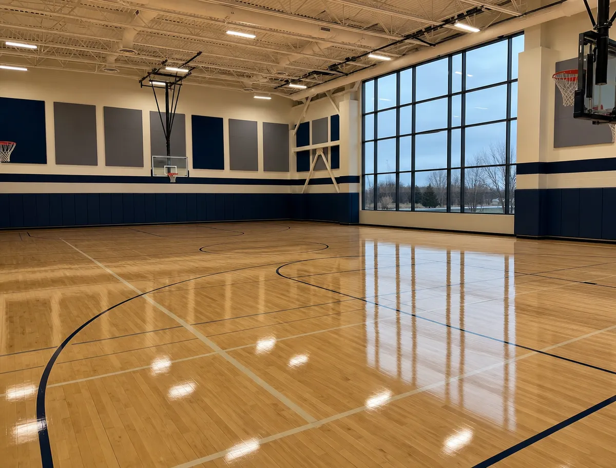 Alt text: Northeast Ohio school gymnasium floor coating project overview graphic.