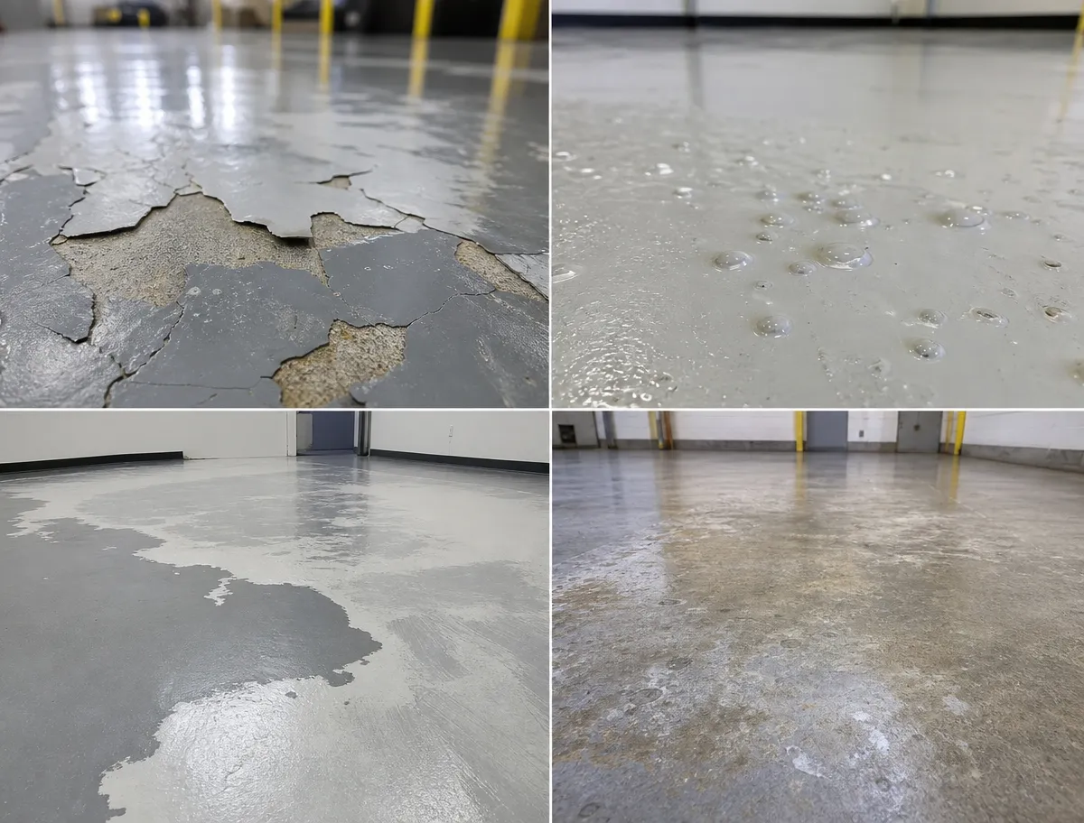 J&P Coatings shows common floor coating problems that can happen if paint or epoxy is not applied the right way.